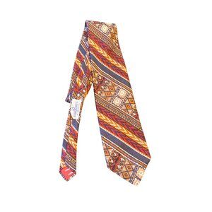 Pulitzer All Silk Vintage Mens Tie Geometric Tribal Pattern Brown Red Orange